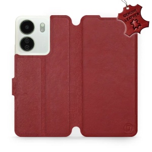 Kožené flip pouzdro Mobiwear - Xiaomi Redmi 13C - Tmavě červené
