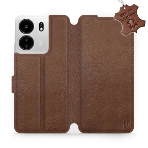 Kožené flip pouzdro Mobiwear - Xiaomi Poco C65 - Hnědé