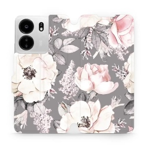 Flipové pouzdro Mobiwear - Xiaomi Poco C65 - MX06S Květy na šedém pozadí