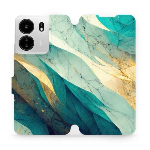 Flipové pouzdro Mobiwear - Xiaomi Poco C65 - VP37S Zlatavý a zelenkavý mramor