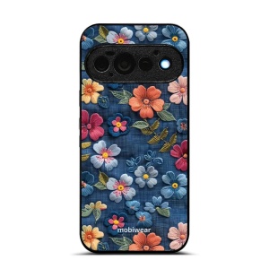 Lesklý kryt na mobil Google Pixel 11 Pro - Mobiwear Glossy GB05G, květiny na denimu