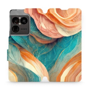 Flip pouzdro na mobil Sony Xperia 1 VIII - Mobiwear VP36S, azurový a oranžový mramor