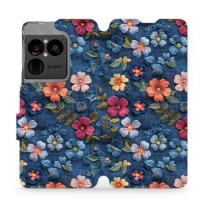 Flip pouzdro na mobil Sony Xperia 1 VIII - Mobiwear VB05S, květiny na denimu