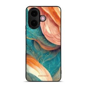 Lesklý kryt na mobil Vivo V70 Lite - Mobiwear Glossy G025G, azurový a oranžový mramor