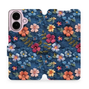 Flip pouzdro na mobil Vivo V70 Lite - Mobiwear VB05S, květiny na denimu