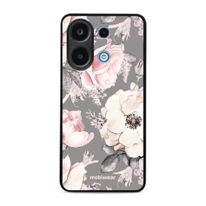 Lesklý kryt Mobiwear Glossy - Xiaomi Redmi Note 13 4G - G034G - Květy na šedém pozadí