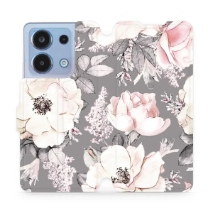 Flipové pouzdro Mobiwear - Xiaomi Redmi Note 13 4G - MX06S Květy na šedém pozadí