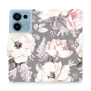 Flipové pouzdro Mobiwear - Xiaomi Redmi Note 13 Pro 4G / Poco M6 Pro 4G - MX06S Květy na šedém pozadí