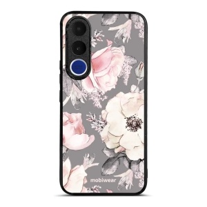 Lesklý kryt na mobil Vivo V70 FE - Mobiwear Glossy G034G, květy na šedém pozadí