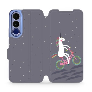 Flip pouzdro na mobil Vivo V70 FE - Mobiwear V024P, jednorožec na kole
