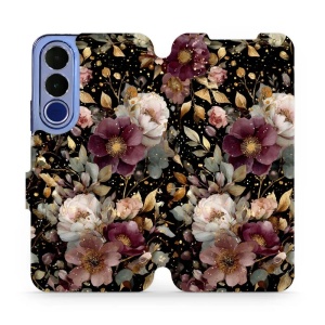 Flip pouzdro na mobil Vivo V70 FE - Mobiwear V169S, zlatavé kvítky