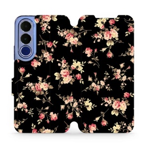 Flip pouzdro na mobil Vivo V70 FE - Mobiwear VD02S, květy na černé