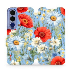 Flip pouzdro na mobil Vivo V70 FE - Mobiwear VP44S, červené a bílé květy