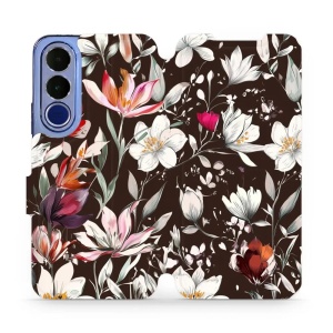 Flip pouzdro na mobil Vivo V70 FE - Mobiwear VP72S, květy na hnědé