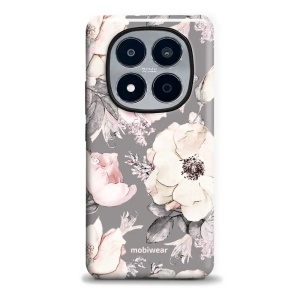 Odolný kryt na mobil Xiaomi Redmi Note 15 Pro 5G - Mobiwear Elite Pro EX06E, květy na šedém pozadí