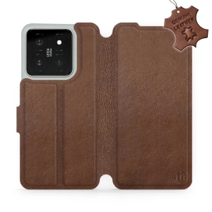 Kožené flip pouzdro Mobiwear - Xiaomi 14 - Hnědé
