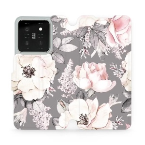 Flipové pouzdro Mobiwear - Xiaomi 14 - MX06S Květy na šedém pozadí