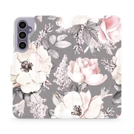 Flipové pouzdro Mobiwear - Samsung Galaxy S23 FE - MX06S Květy na šedém pozadí