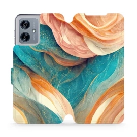Flipové pouzdro Mobiwear - Motorola Moto G54 5G / Moto G54 5G Power Edition - VP36S Azurový a oranžový mramor