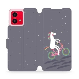 Flipové pouzdro Mobiwear na mobil Motorola Moto G84 5G - V024P Jednorožec na kole - VÝPRODEJ
