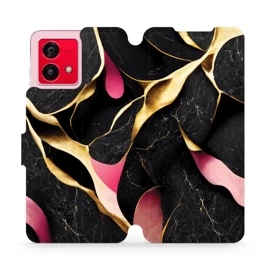 Flipové pouzdro Mobiwear - Motorola Moto G84 5G - VP35S Černý a zlatavý mramor
