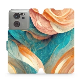 Flipové pouzdro Mobiwear - Xiaomi 13T / 13T Pro - VP36S Azurový a oranžový mramor