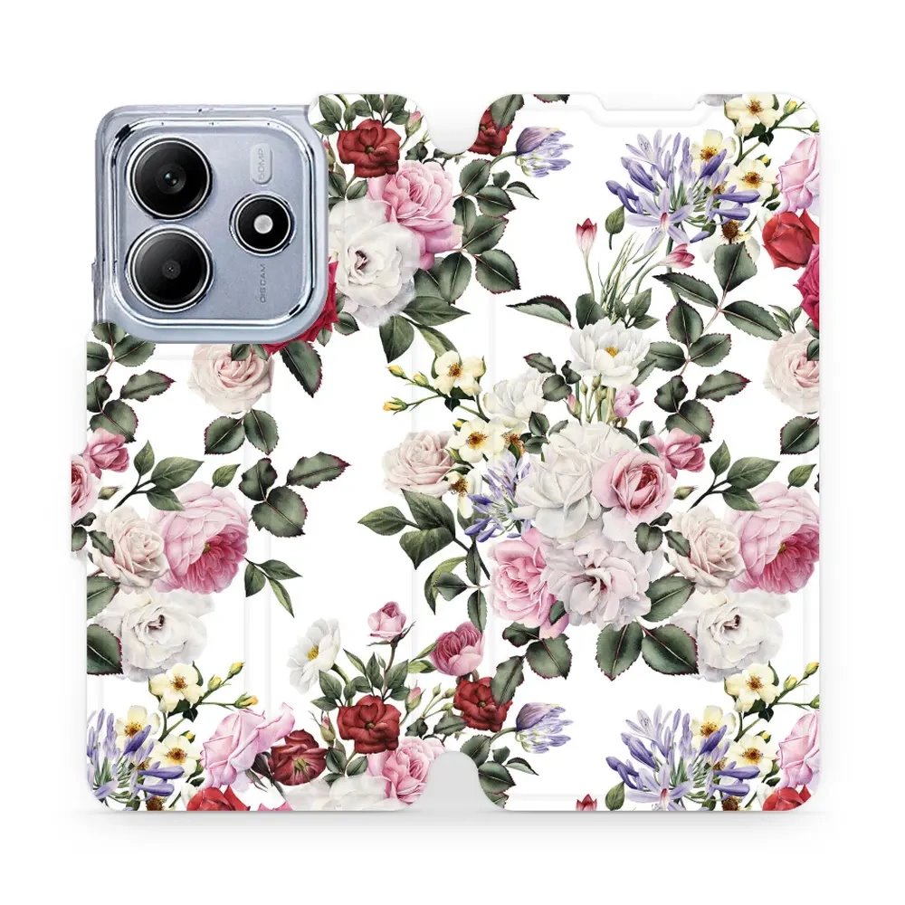 Flipové pouzdro Mobiwear - Xiaomi Redmi Note 14 5G - MD01S Růže na bílé