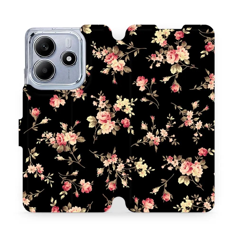 Flipové pouzdro Mobiwear - Xiaomi Redmi Note 14 5G - VD02S Květy na černé