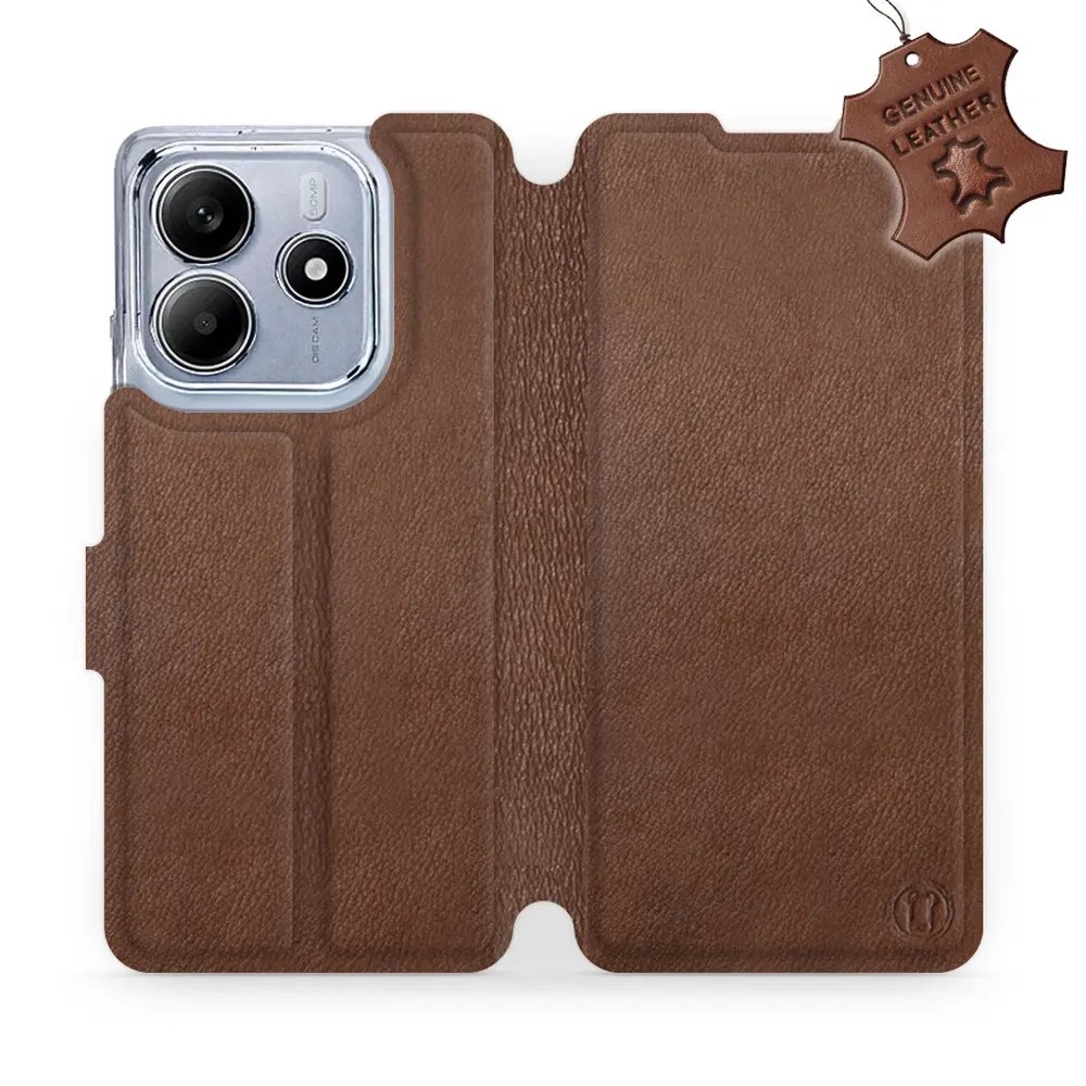Kožené flip pouzdro Mobiwear - Xiaomi Redmi Note 14 5G - Hnědé