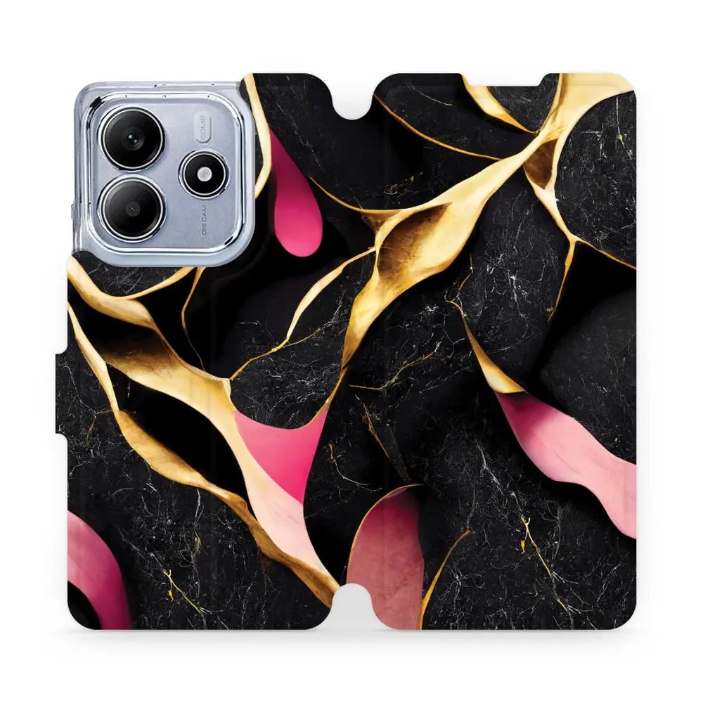 Flipové pouzdro Mobiwear - Xiaomi Redmi Note 14 5G - VP35S Černý a zlatavý mramor