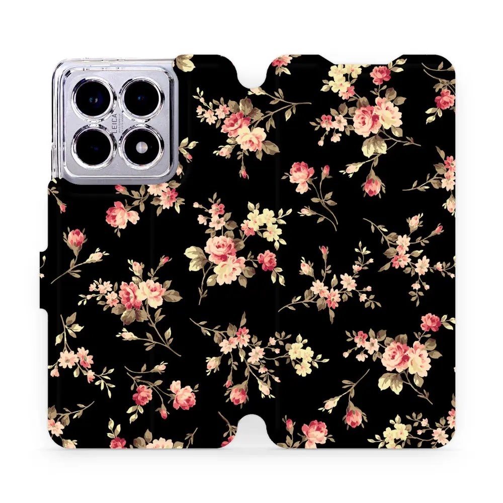 Flipové pouzdro Mobiwear - Xiaomi 14T - VD02S Květy na černé