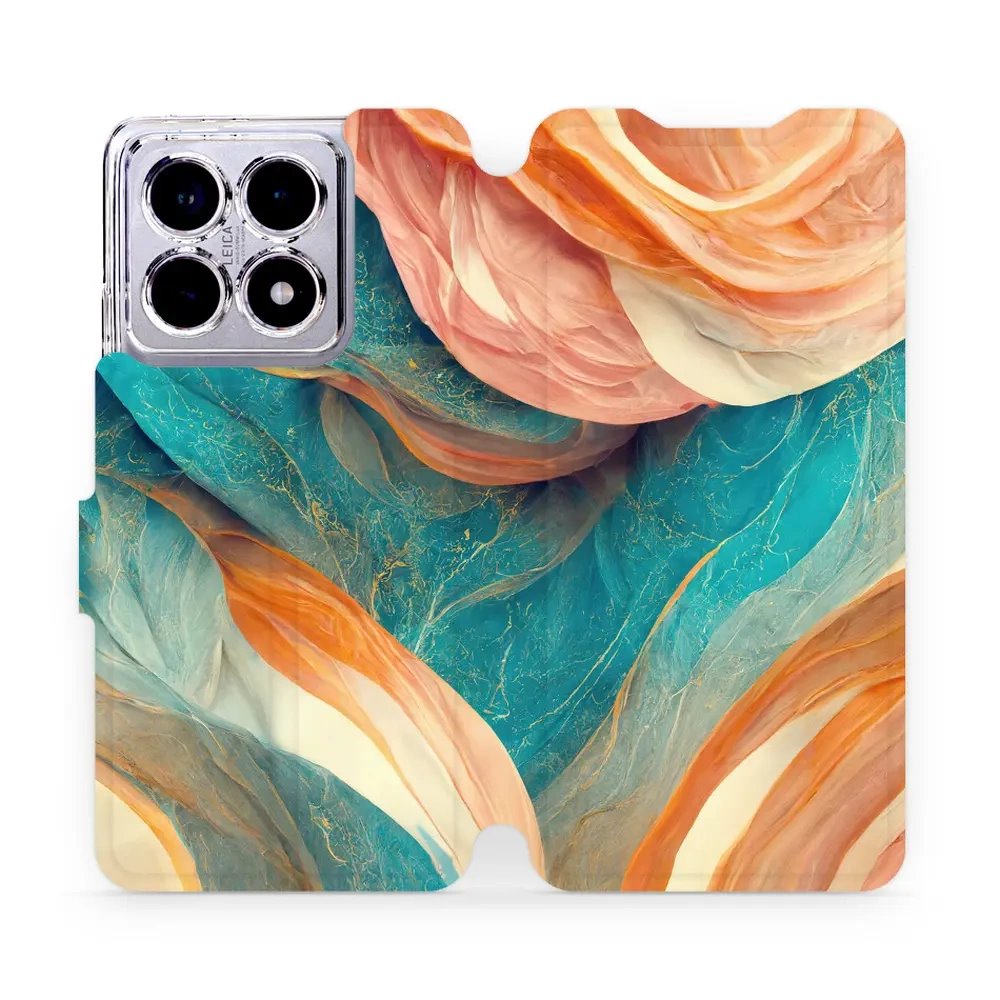 Flipové pouzdro Mobiwear - Xiaomi 14T - VP36S Azurový a oranžový mramor