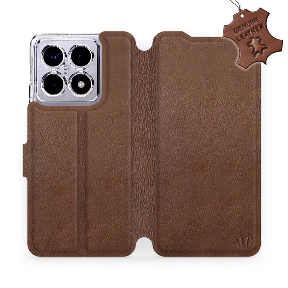 Kožené flip pouzdro Mobiwear - Xiaomi 14T Pro - Hnědé