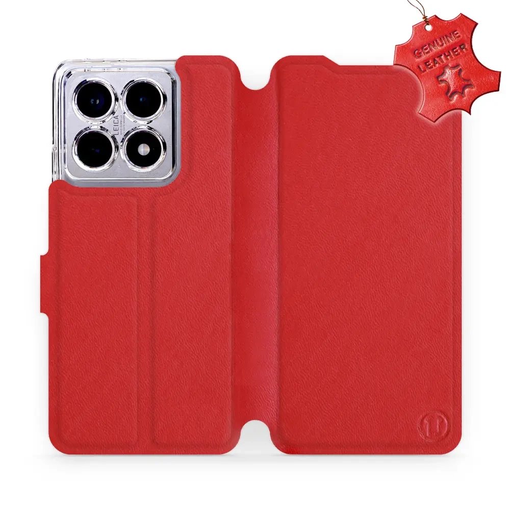 Kožené flip pouzdro Mobiwear - Xiaomi 14T Pro - Červené