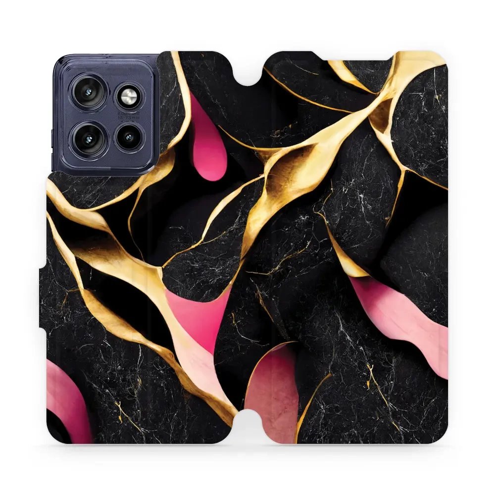 Flipové pouzdro Mobiwear - Motorola Edge 50 Neo - VP35S Černý a zlatavý mramor