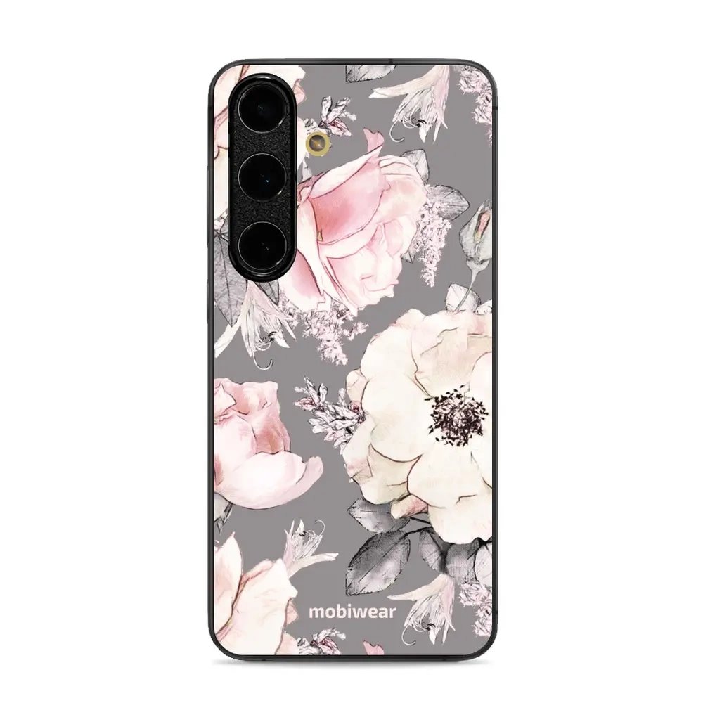 Lesklý kryt Mobiwear Glossy - Samsung Galaxy S24 FE - G034G - Květy na šedém pozadí