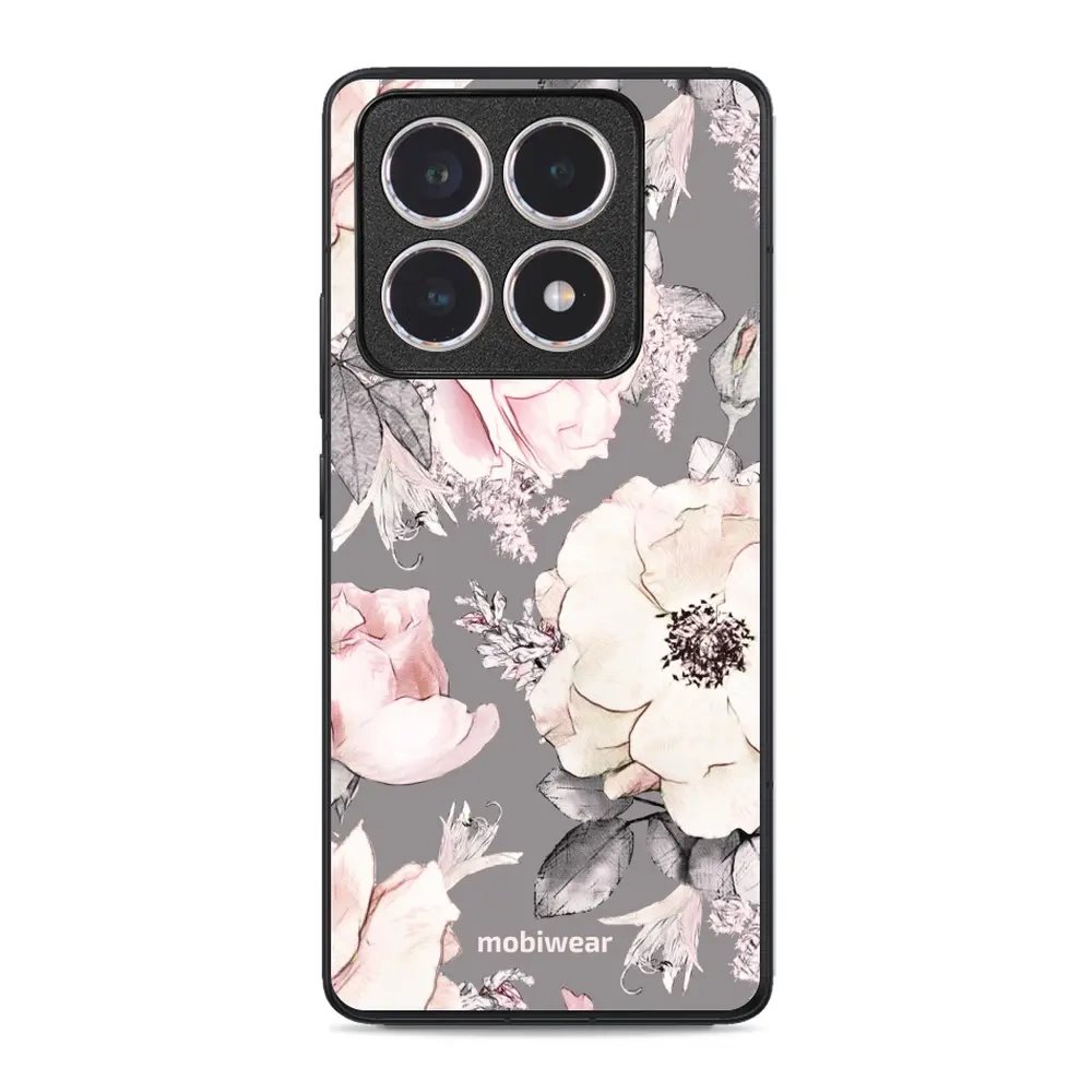 Lesklý kryt Mobiwear Glossy - Xiaomi 14T - G034G - Květy na šedém pozadí