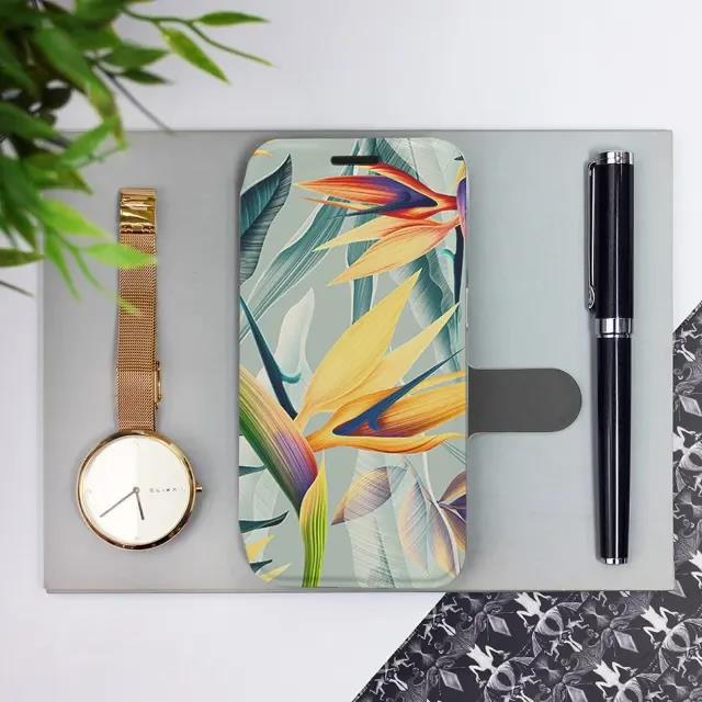 Flip pouzdro na mobil Honor 600 Lite - Mobiwear MC02S, žluté velké květy a zelené listy