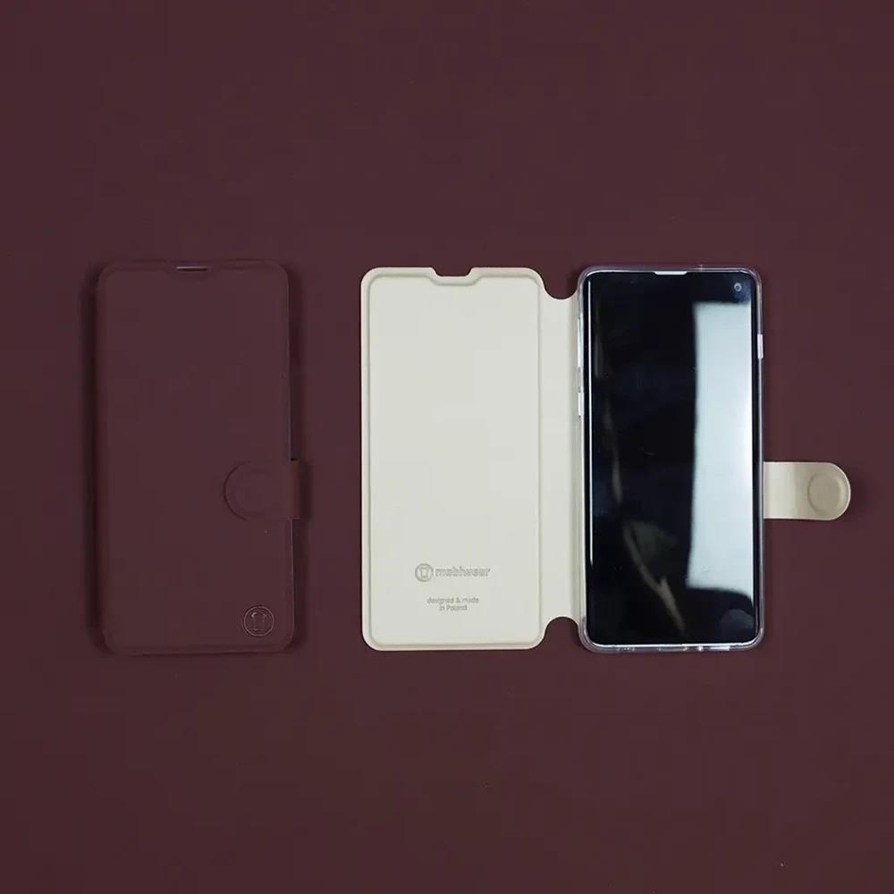 Flip pouzdro Mobiwear Semiš na mobil Vivo V70 FE - bordové & béžové