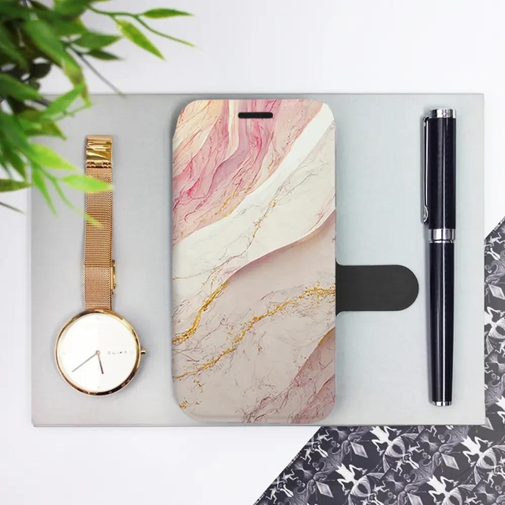Flip pouzdro Mobiwear na mobil Samsung Galaxy S26 - VP32S, růžový a zlatavý mramor