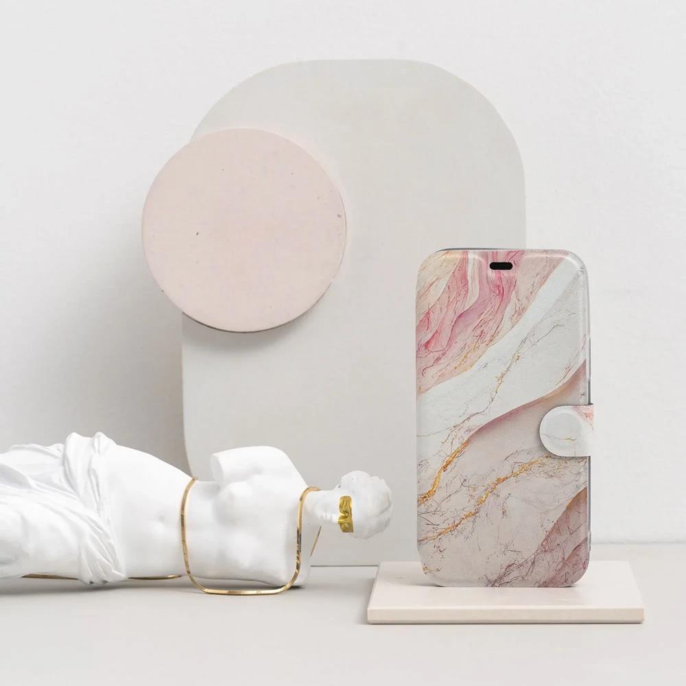 Flip pouzdro Mobiwear na mobil Samsung Galaxy S26 - VP32S, růžový a zlatavý mramor