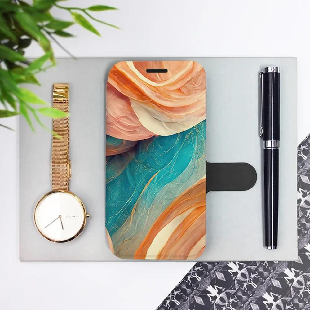 Flip pouzdro na mobil Honor 600 Lite - Mobiwear VP36S, azurový a oranžový mramor