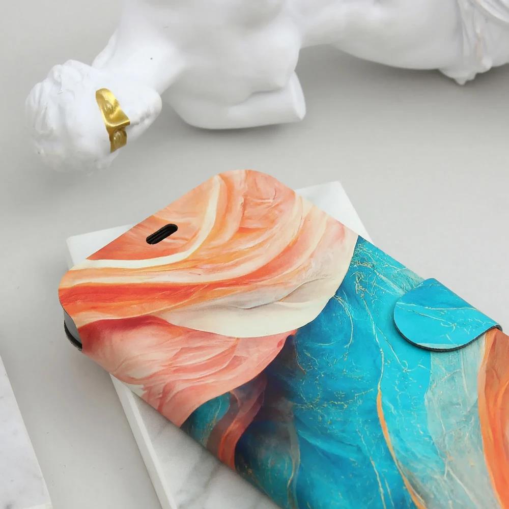 Flip pouzdro na mobil Honor 600 Lite - Mobiwear VP36S, azurový a oranžový mramor