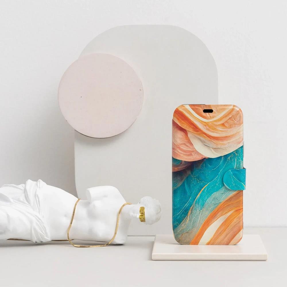 Flip pouzdro na mobil Honor 600 Lite - Mobiwear VP36S, azurový a oranžový mramor