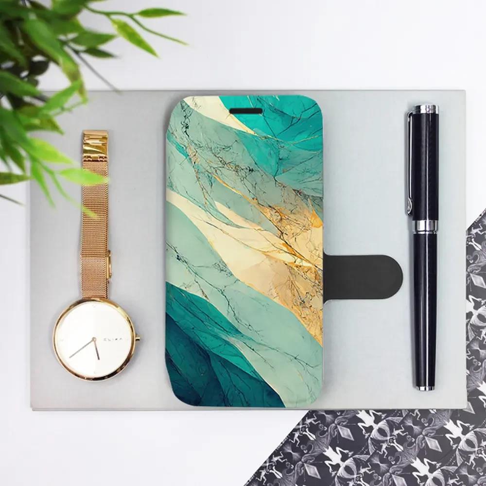 Flip pouzdro Mobiwear na mobil Samsung Galaxy S26 - VP37S, zlatavý a zelenkavý mramor