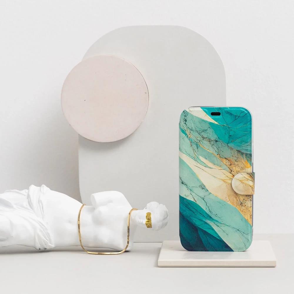 Flip pouzdro Mobiwear na mobil Samsung Galaxy S26 - VP37S, zlatavý a zelenkavý mramor