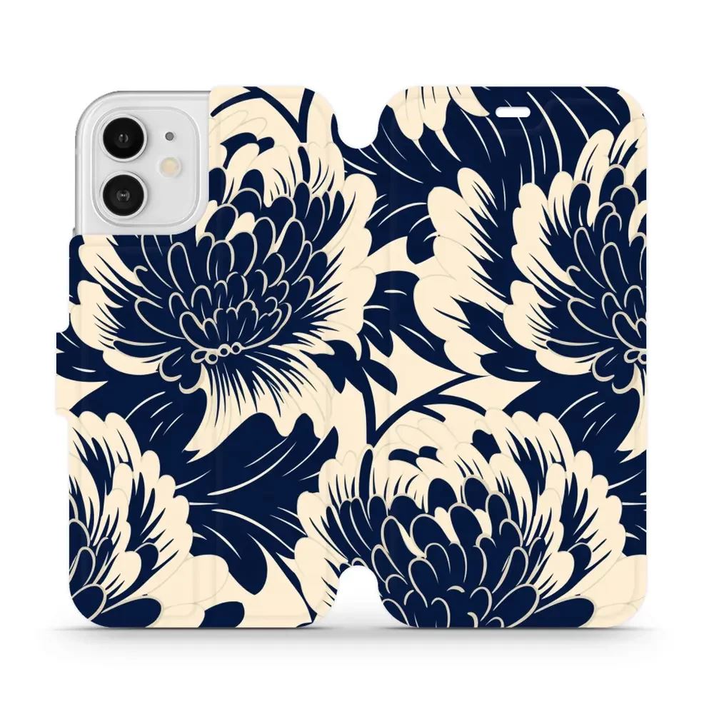 Flipové pouzdro Mobiwear - Apple iPhone 12 / 12 Pro - VA40S Modré a béžové květy