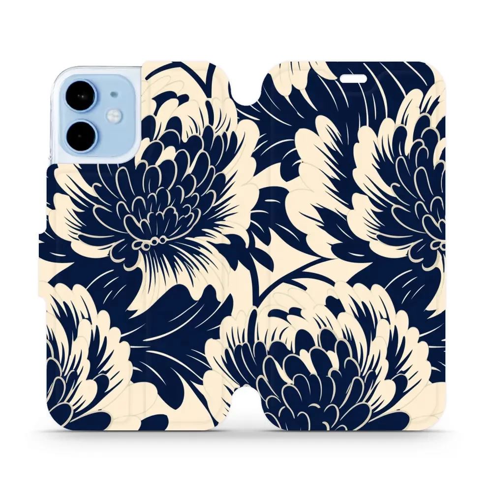 Flipové pouzdro Mobiwear - Apple iPhone 12 Mini - VA40S Modré a béžové květy