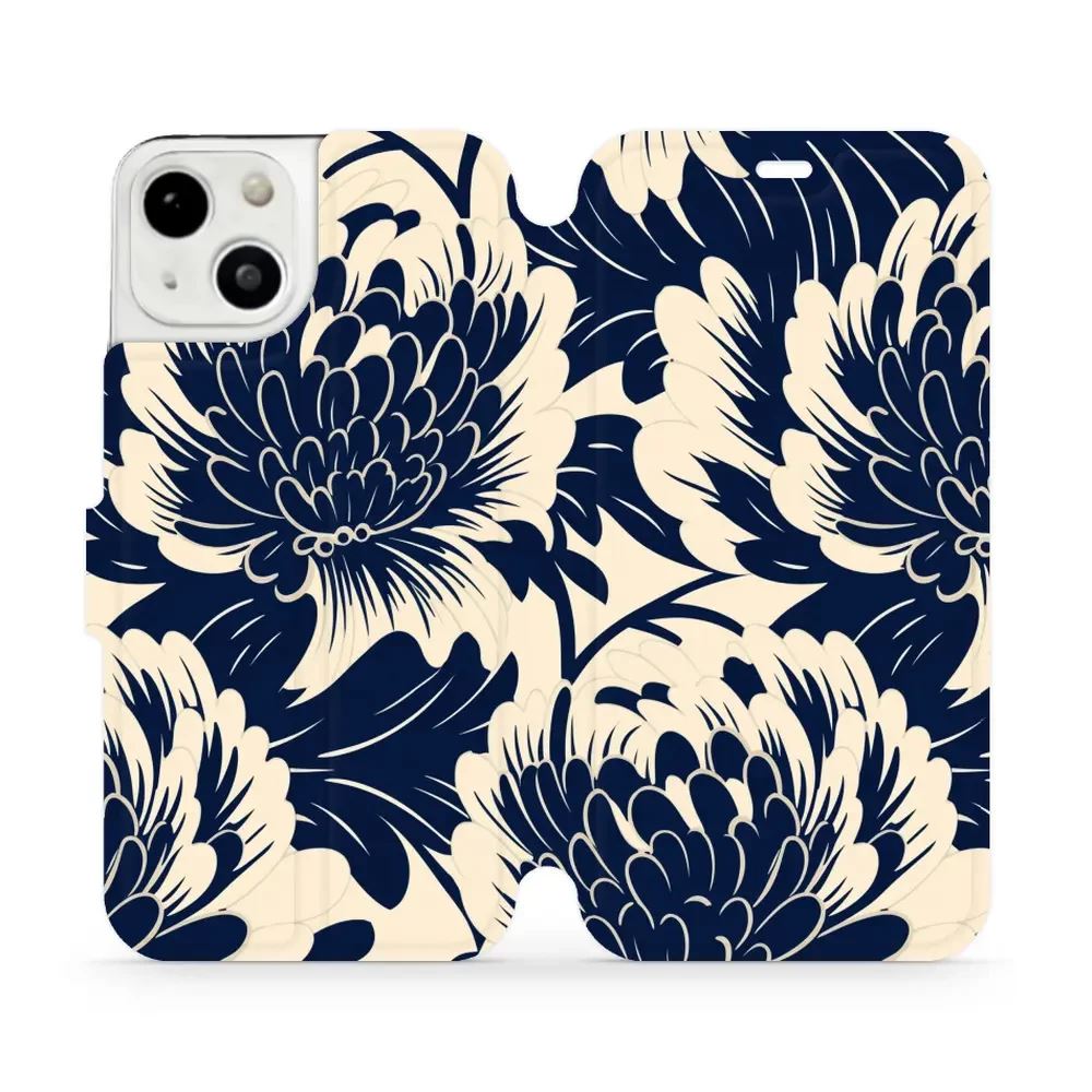 Flipové pouzdro Mobiwear - Apple iPhone 13 - VA40S Modré a béžové květy