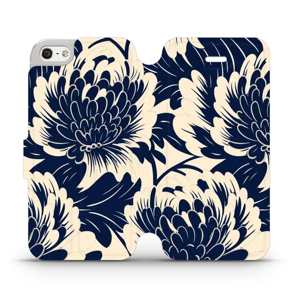 Flipové pouzdro Mobiwear - Apple iPhone 5 / 5S / SE - VA40S Modré a béžové květy